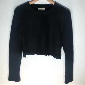 Moon River - Ribbed Cropped long sleeve scoop neck - black - Size Small